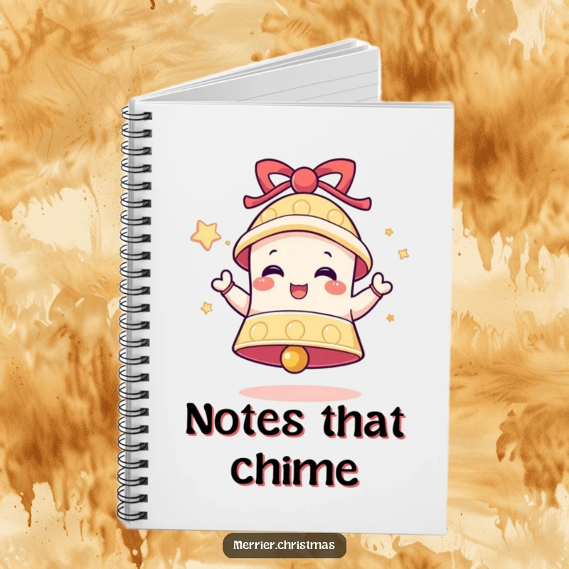 Funny Bell Notebook featuring a ringing bell character with delight, perfect for jotting down festive notes and ideas.