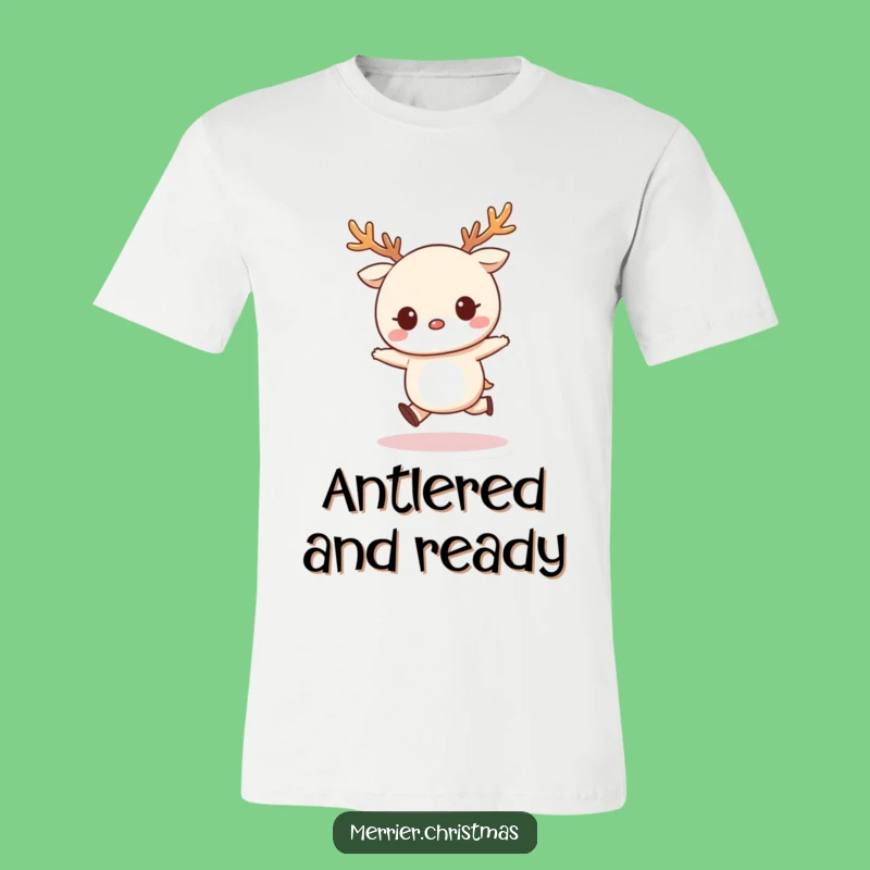 Joyful Kawaii Reindeer Skip Funny T-Shirt, Festive and Fun Gift!