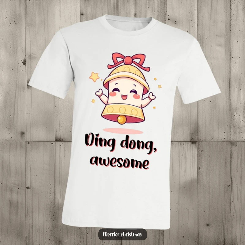 Funny Bell T-Shirt showcasing a ringing bell character with a delighted expression, symbolizing festive joy and celebration.