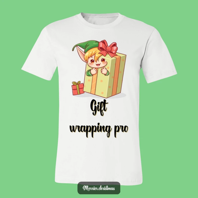 Funny Elf Gift Wrapper T-Shirt: Enthusiastic Holiday Character Tee, Great Funny Gift