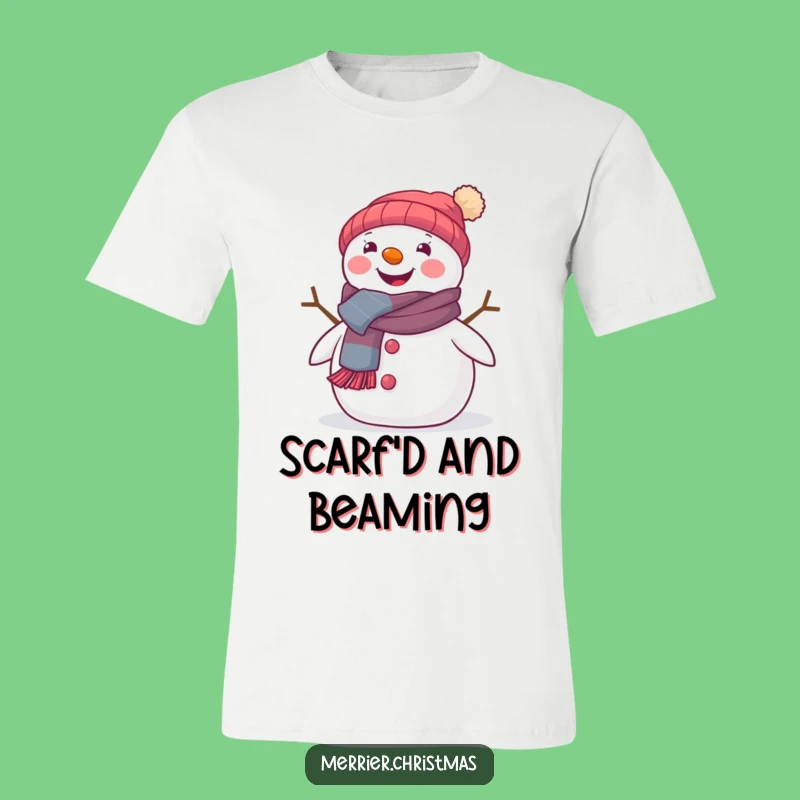 Funny Snowman Beaming T-Shirt - Festive Scarf Winter Tee Gift
