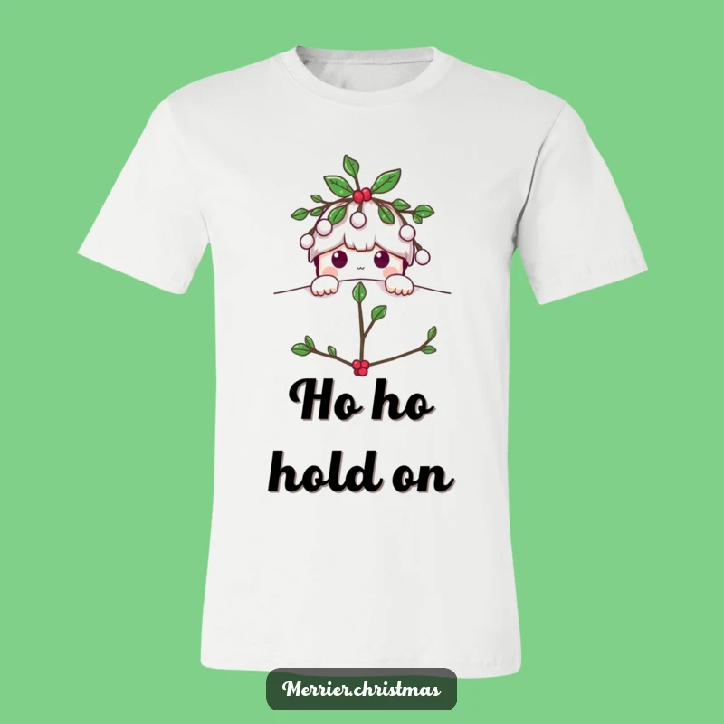 Funny Mistletoe Peeking T-Shirt: Playful Holiday Character Tee for Christmas Lovers