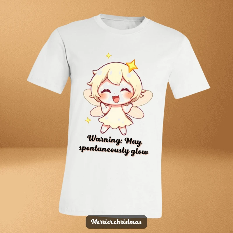 Funny fairy light character twinkling with exaggerated, infectious delight, radiating a cheerful, magical aura.