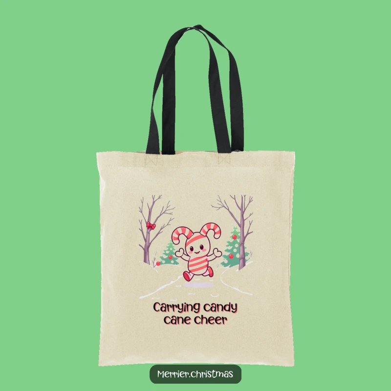 Funny Kawaii Candy Cane Tote Bag: Snowy Path Style, Perfect Eco-Friendly Gift