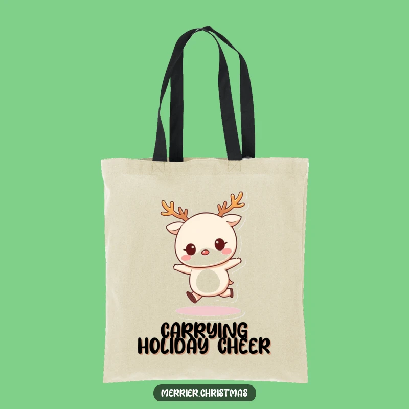 Funny Kawaii Reindeer Skip Tote Bag, Carry Holiday Cheer Everywhere!