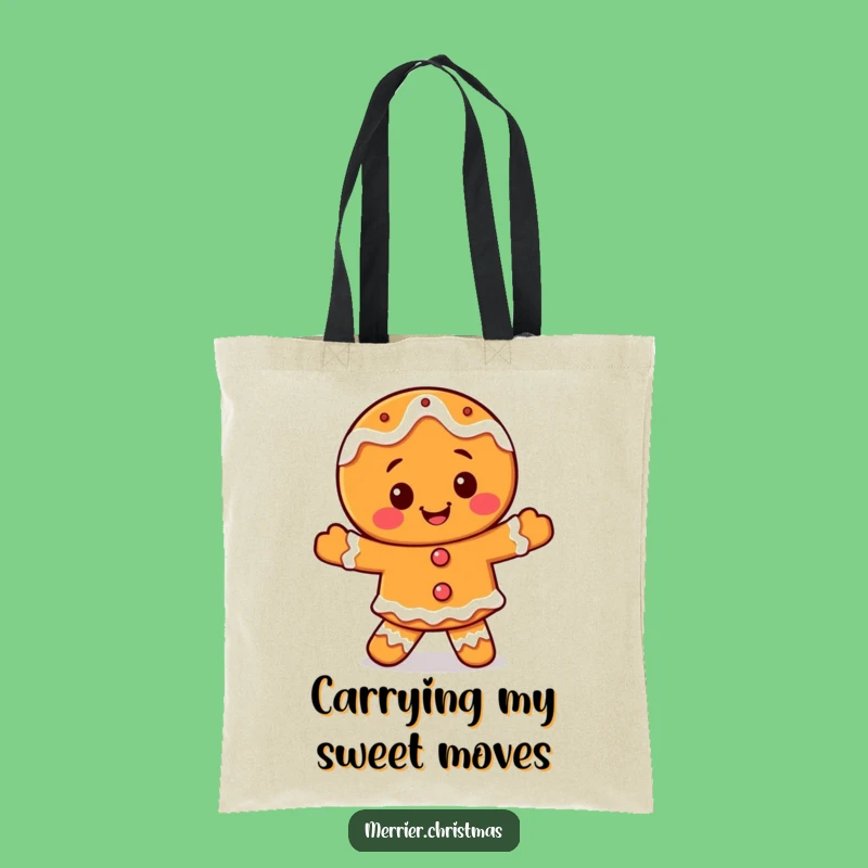Funny Gingerbread Dance Tote Bag - Happy Iced Character, Perfect Holiday Errands!