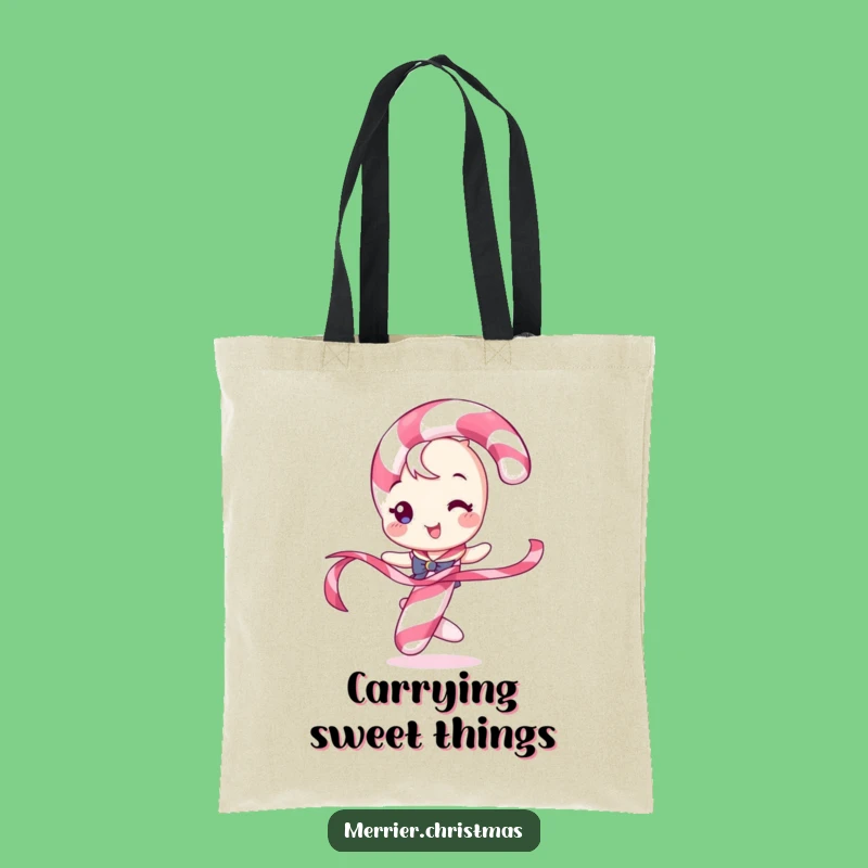 Funny Candy Cane Ribbon Tote Bag: Playful Holiday Design, Cute Funny Gift