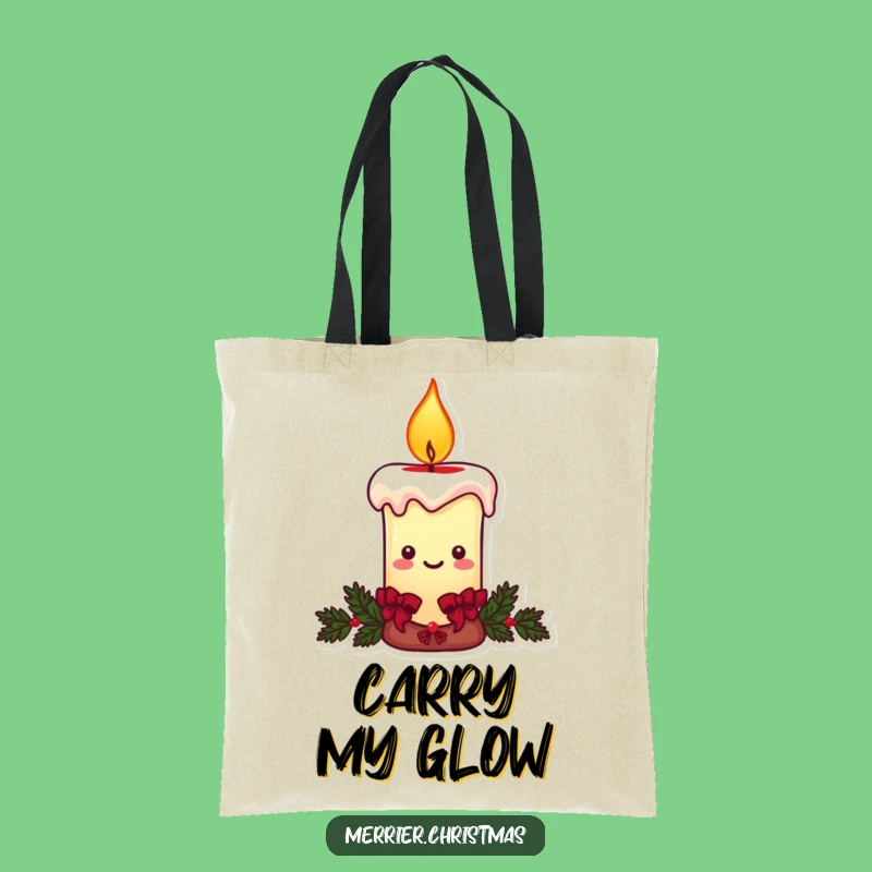 Funny Christmas Candle Tote Bag: Smiling Flame Canvas Bag, Hilarious Gift