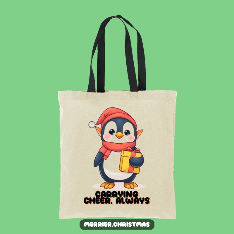 Funny Elf Penguin Tote Bag - Cute Festive Gift Carrier, Perfect Shopping Companion!