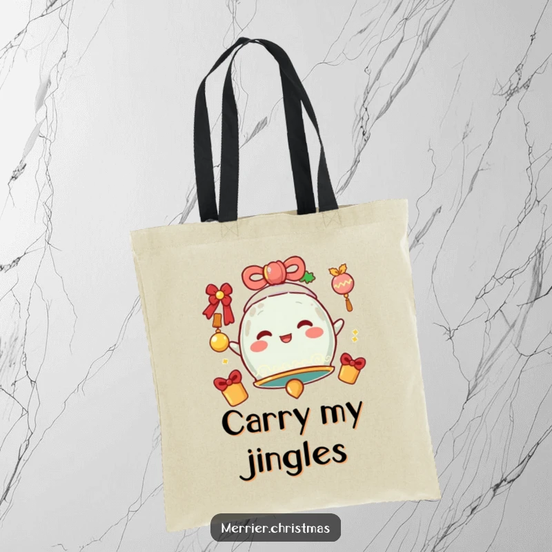 Funny Tote Bag with a festive bell character showing a cheerful, jingly vibration, ideal for festive shopping and daily use.