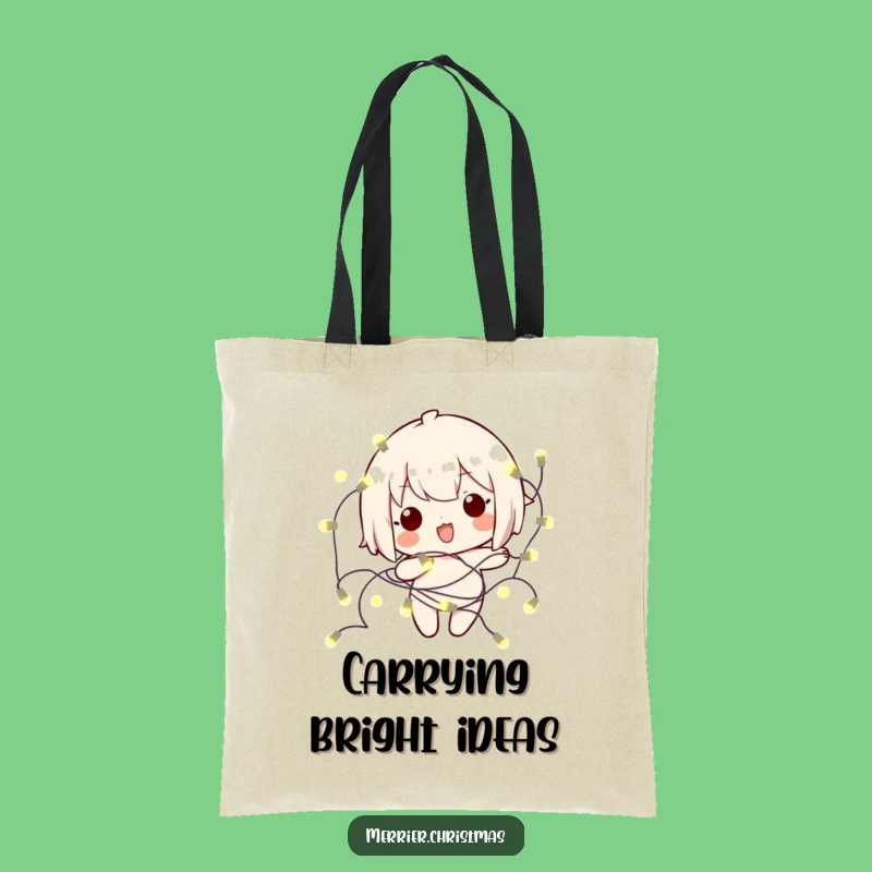 Funny Kawaii Tangled Lights Tote Bag: Carry Your Holiday Cheer with Humorous Style!
