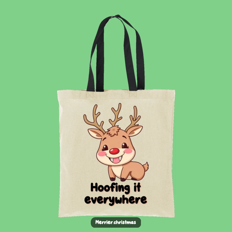 Funny Reindeer Tote Bag: Goofy Grin Carry-All for Festive Shopping Adventures